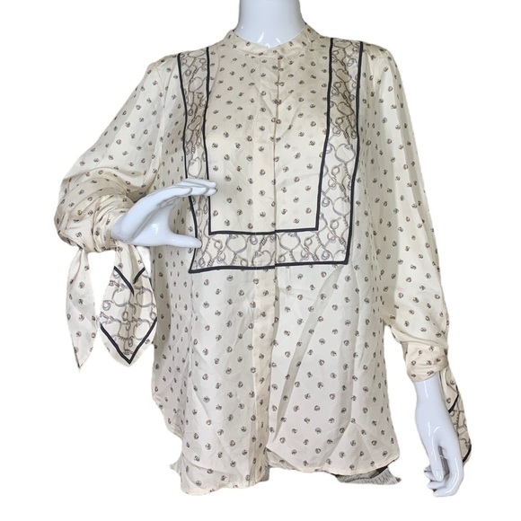 3.1 Phillip Lim Tops - 3.1 Phillip Lim - White Silk Button Blouse w/ Chainlink Print Sz10